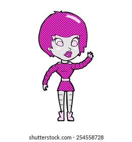 retro comic book style cartoon robot woman waving