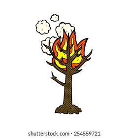 árbol de quema de dibujos animados estilo libro de historietas retro