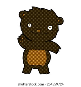 caricatura estilo libro de historietas retro ondeando el cachorro de oso negro