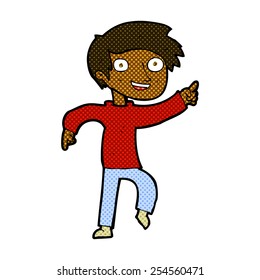 retro comic book style cartoon happy boy pointing