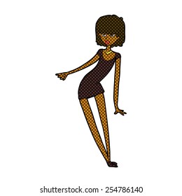 retro comic book style cartoon woman in dress leaning