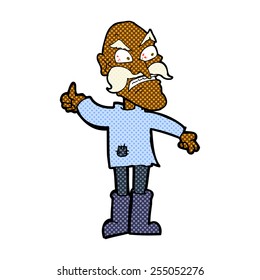 retro comic book style cartoon angry old man in patched clothing