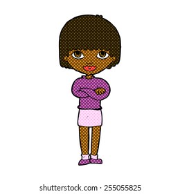 retro comic book style cartoon woman with folded arms