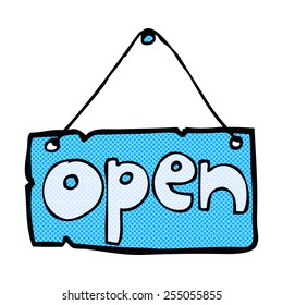 retro comic book style cartoon open shop sign