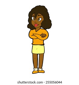 retro comic book style cartoon woman with crossed arms