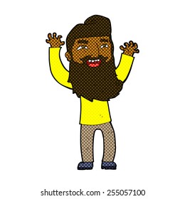 retro comic book style cartoon happy bearded man waving arms