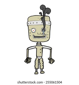 retro comic book style cartoon malfunctioning robot