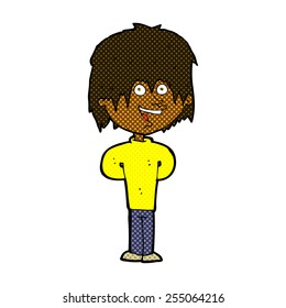 caricatura estilo libro de historietas retro niño escrúpulo feliz