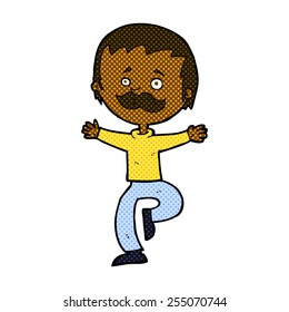 dibujo animado estilo libro de historietas retro bailando hombre con bigote