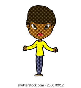 retro comic book style cartoon woman shrugging shoulders