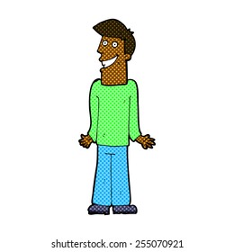 retro comic book style cartoon man shrugging shoulders