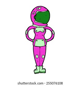 retro comic book style cartoon female astronaut