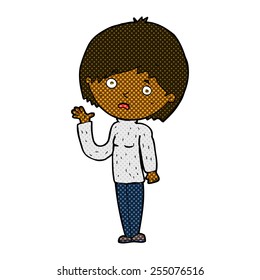 retro comic book style cartoon worried woman