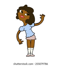 retro comic book style cartoon woman waving