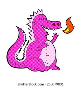 retro comic book style cartoon fire breathing dragon