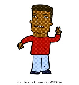 retro comic book style cartoon man giving peace sign