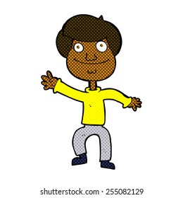 retro comic book style cartoon happy man waving