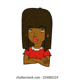 retro comic book style cartoon girl with folded arms