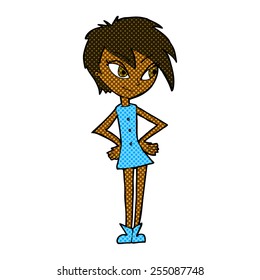 historieta estilo retro chica de dibujos animados con las manos en la cadera