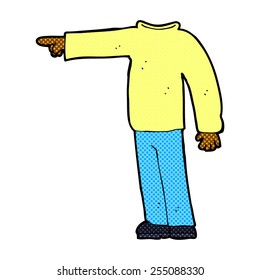 caricatura estilo libro de historietas retro señalando a un hombre sin cabeza