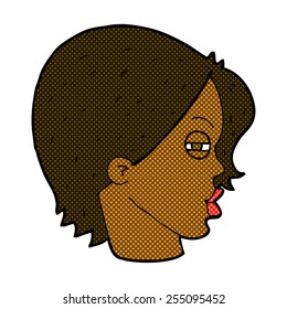 retro comic book style cartoon female face with narrowed eyes