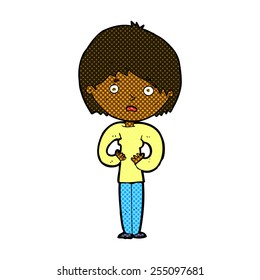 retro comic book style cartoon woman making Who Me? gesture