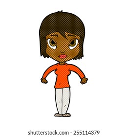 retro comic book style cartoon woman shrugging shoulders