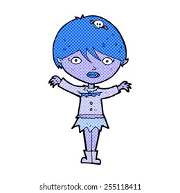 retro comic book style cartoon waving vampire girl
