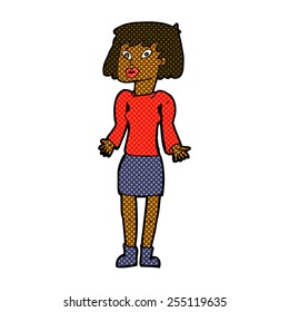retro comic book style cartoon woman shrugging shoulders