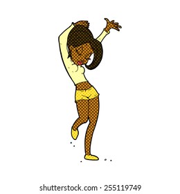 retro comic book style cartoon pretty woman dancing