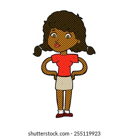 retro comic book style cartoon pretty girl with hands on hips