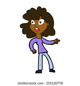caricatura estilo libro de historietas retro preocupado señalando a una mujer