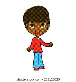 retro comic book style cartoon woman shrugging shoulders
