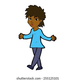 retro comic book style cartoon woman shrugging shoulders