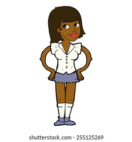 retro comic book style cartoon woman with hands on hips