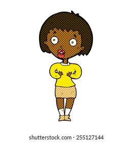 retro comic book style cartoon woman making Who Me? gesture