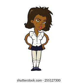 caricatura estilo libro de historietas retro mujer con manos en la cadera