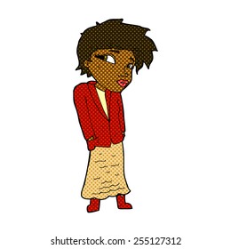 retro comic book style cartoon woman with hands in pockets