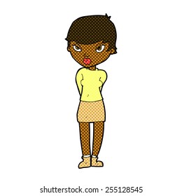 retro comic book style cartoon shy woman