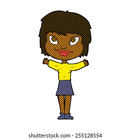 caricatura estilo libro de historietas retro mujer ondeando brazos