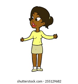 retro comic book style cartoon pretty woman explaining something