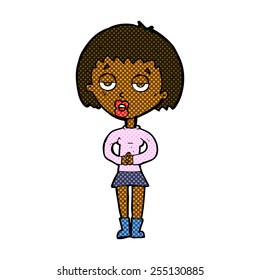 retro comic book style cartoon bored woman waiting