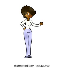 retro comic book style cartoon woman waving