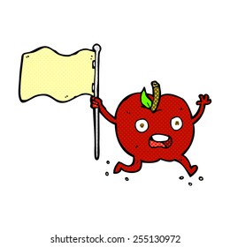 historieta estilo retro caricatura manzana graciosa con bandera