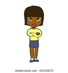 retro comic book style cartoon woman with crossed arms