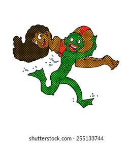 historieta retro estilo caricatura pantano monstruo cargador chica en bikini
