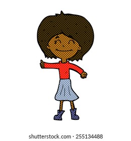 retro comic book style cartoon happy girl giving thumbs up symbol