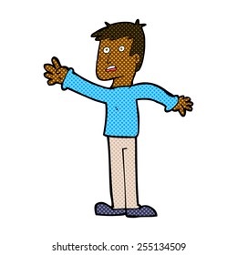 retro comic book style cartoon worried man reaching