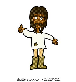 caricatura estilo libro de historietas retro hombre hippie dando un símbolo de aprobación