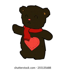 retro comic book style cartoon white teddy bear with love heart
